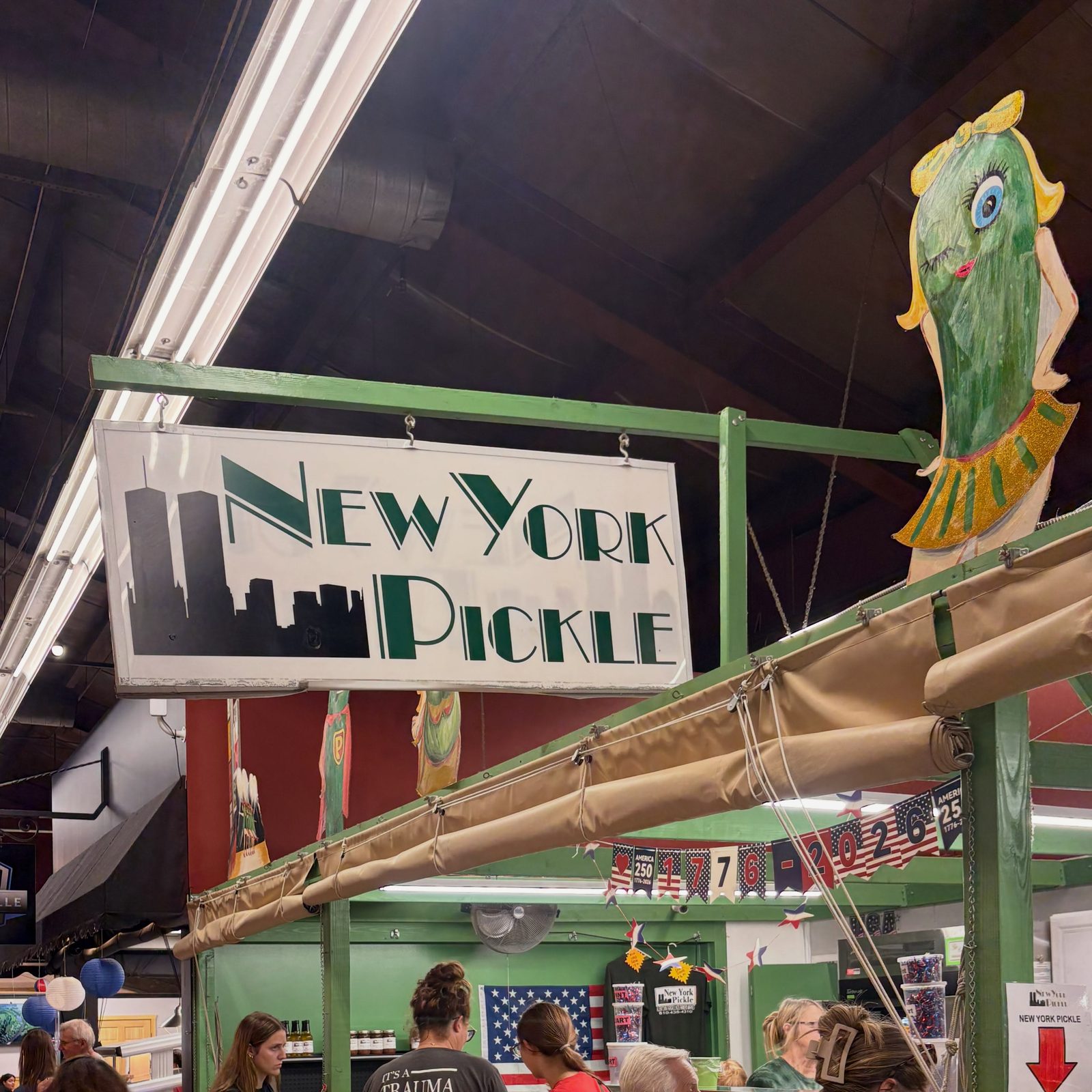 New York Pickle stall sign at the Allentown Farmers Market